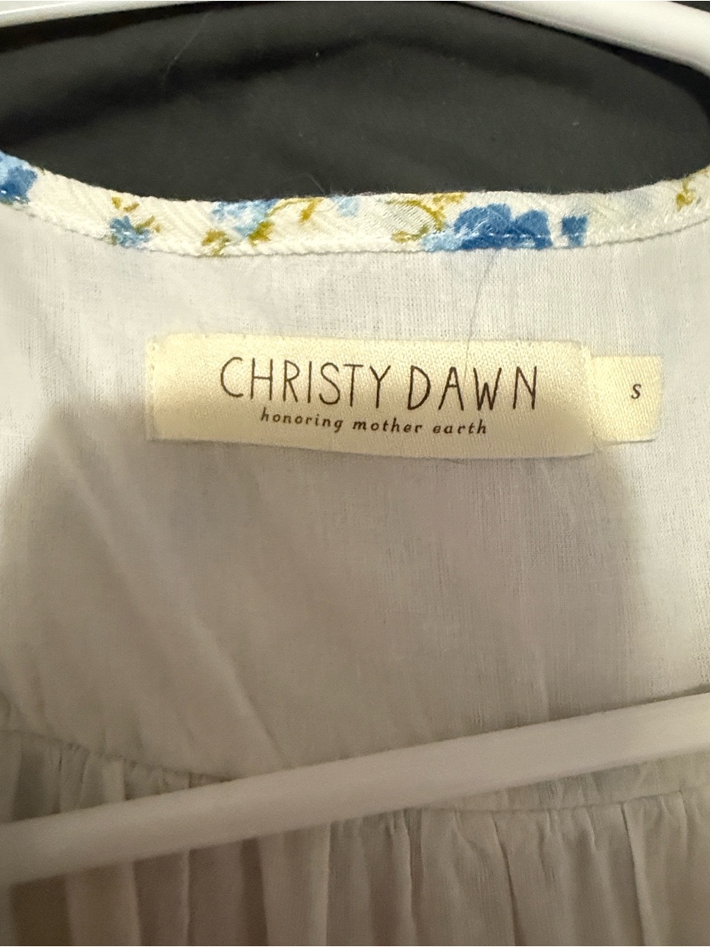 Christy Dawn White Floral Wrap Dress with Blue Blossoms - Picture 3 of 3